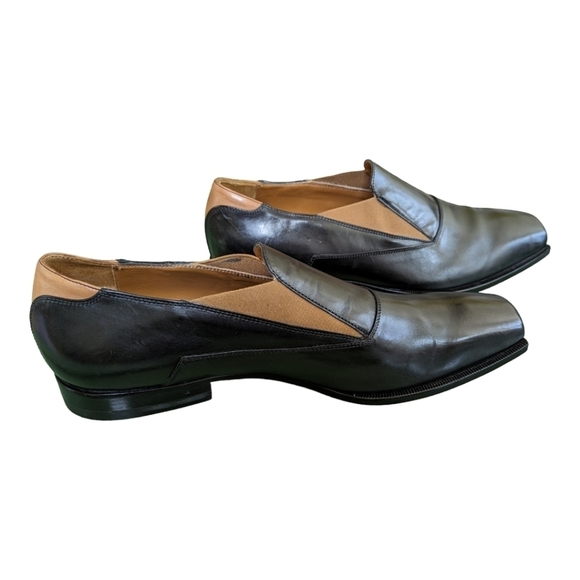 Alexander McQueen Black Leather Tan Elastic Square Toe Loafers Size 8.5-9 Sharp!